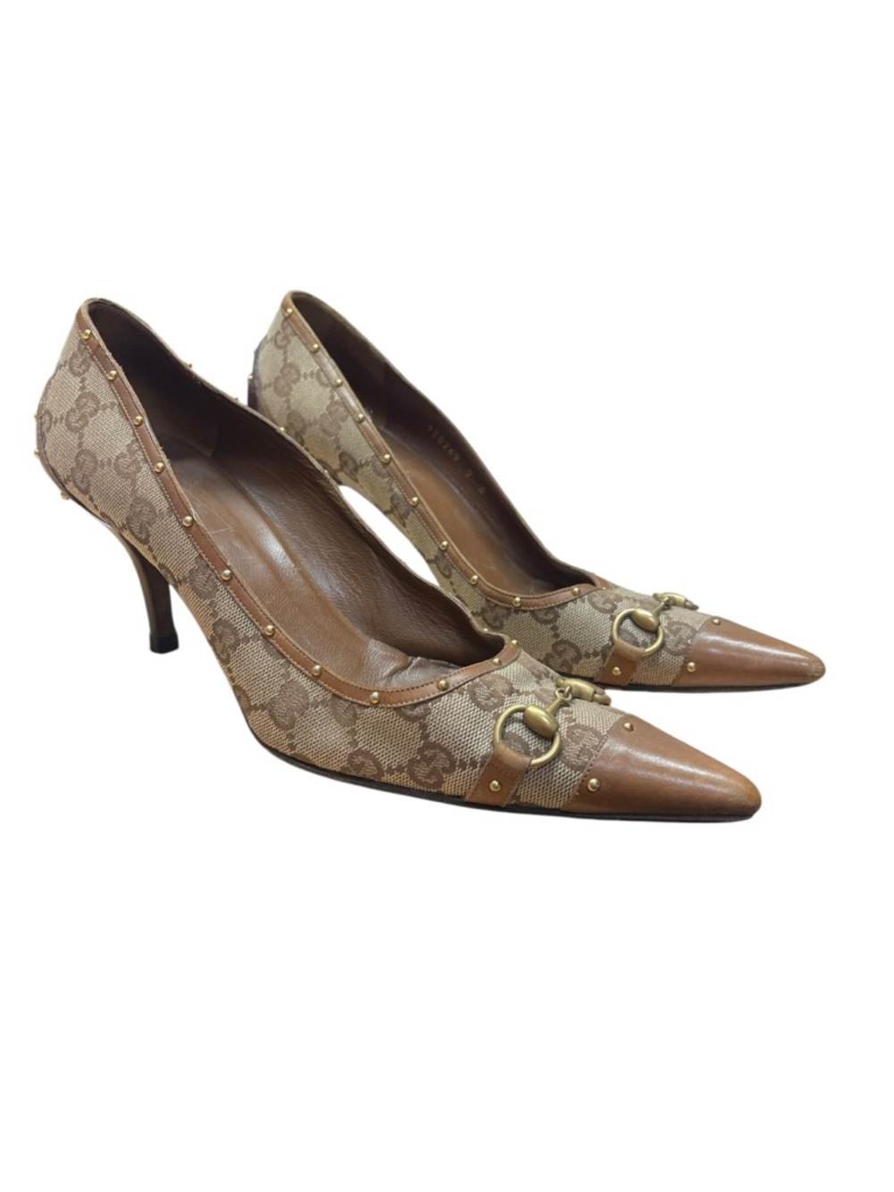 Gucci GG Canvas Horsebit Vintage Heels Studded Pumps